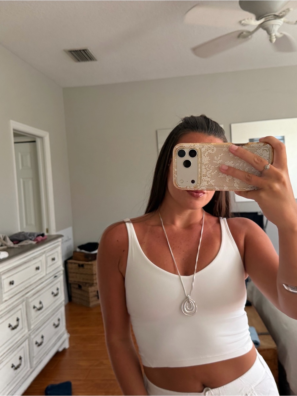 lululemon athletica White Scoop Neck Cropped Tank Top